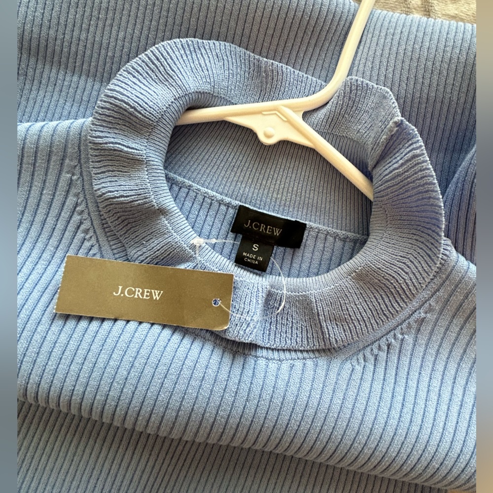 J. Crew Blue Ribbed Sheath Dress Long Sleeve Mock Neck - Picture 9 of 11